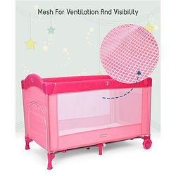 Babyhug My Space Playpen With Removable Mosquito Net - Pink (Assembly Video Available)