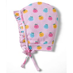 Babyhug 100% Cotton Knit Caps with Fruit Print Pack of 2 Multicolor - Diameter 18 cm