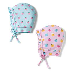 Babyhug 100% Cotton Knit Caps with Fruit Print Pack of 2 Multicolor - Diameter 18 cm