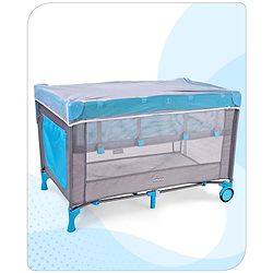 Babyhug Keep Me Close 2 in 1 Playpen Cum Baby Cot With Mosquito Net  - Blue Grey (Assembly Video Available)