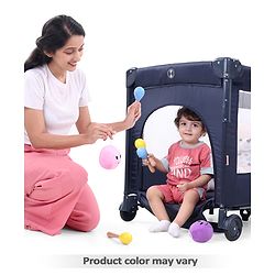 Babyhug Keep Me Close 2 in 1 Playpen Cum Baby Cot With Mosquito Net  - Blue Grey (Assembly Video Available)