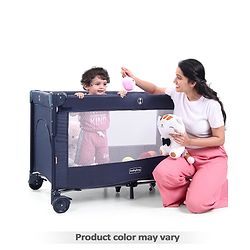Babyhug Keep Me Close 2 in 1 Playpen Cum Baby Cot With Mosquito Net  - Blue Grey (Assembly Video Available)