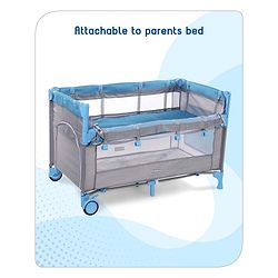 Babyhug Keep Me Close 2 in 1 Playpen Cum Baby Cot With Mosquito Net  - Blue Grey (Assembly Video Available)
