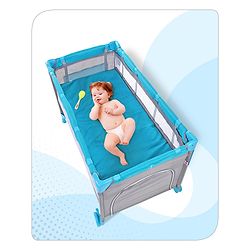 Babyhug Keep Me Close 2 in 1 Playpen Cum Baby Cot With Mosquito Net  - Blue Grey (Assembly Video Available)
