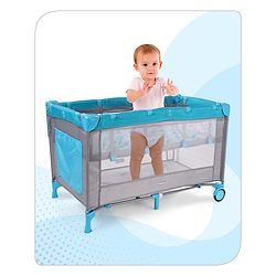 Babyhug Keep Me Close 2 in 1 Playpen Cum Baby Cot With Mosquito Net  - Blue Grey (Assembly Video Available)