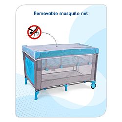 Babyhug Keep Me Close 2 in 1 Playpen Cum Baby Cot With Mosquito Net  - Blue Grey (Assembly Video Available)