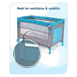 Babyhug Keep Me Close 2 in 1 Playpen Cum Baby Cot With Mosquito Net  - Blue Grey (Assembly Video Available)