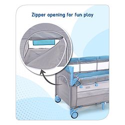 Babyhug Keep Me Close 2 in 1 Playpen Cum Baby Cot With Mosquito Net  - Blue Grey (Assembly Video Available)