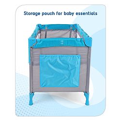 Babyhug Keep Me Close 2 in 1 Playpen Cum Baby Cot With Mosquito Net  - Blue Grey (Assembly Video Available)