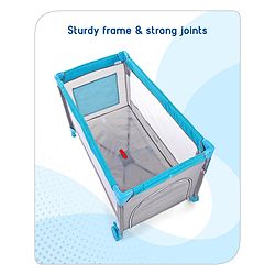 Babyhug Keep Me Close 2 in 1 Playpen Cum Baby Cot With Mosquito Net  - Blue Grey (Assembly Video Available)