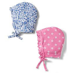 Babyhug 100% Cotton Knit Caps with Floral Print Pack of 2 Multicolor - Diameter 18 cm