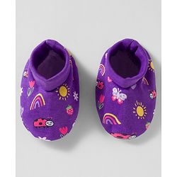 Babyhug 100% Cotton Knit Mittens & Booties With Floral & Rainbow Print - Multicolor