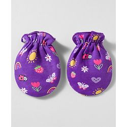 Babyhug 100% Cotton Knit Mittens & Booties With Floral & Rainbow Print - Multicolor