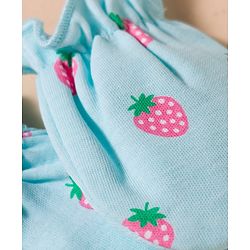 Babyhug 100% Cotton Interlock Knit Mittens & Booties Set With Strawberry Print - Blue