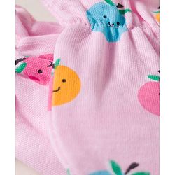 Babyhug 100% Cotton Interlock Knit Mittens & Booties Set With Fruits Print - Pink