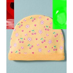 Babyhug 100% Cotton Interlock Knit Cap, Mittens & Booties Set With Floral Print Yellow - Diameter 16 cm