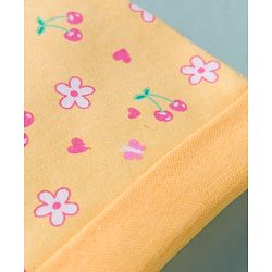 Babyhug 100% Cotton Interlock Knit Cap, Mittens & Booties Set With Floral Print Yellow - Diameter 16 cm