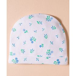 Babyhug 100% Cotton Interlock Knit Cap, Mittens & Booties Set With Floral Print White - Diameter 16 cm