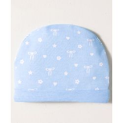 Babyhug 100% Cotton Knit Cap Mittens & Booties Set with Floral Print White &  Blue - Diameter 16 cm