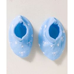 Babyhug 100% Cotton Knit Cap Mittens & Booties Set with Floral Print White &  Blue - Diameter 16 cm