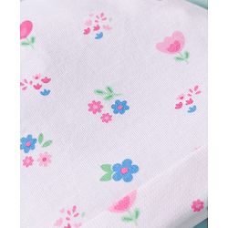 Babyhug 100% Cotton Knit Cap Mittens & Booties Set with Floral Print White - Diameter 16 cm