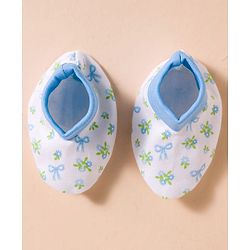 Babyhug 100% Cotton Knit Mittens & Booties with Floral Print - White