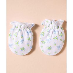 Babyhug 100% Cotton Knit Mittens & Booties with Floral Print - White