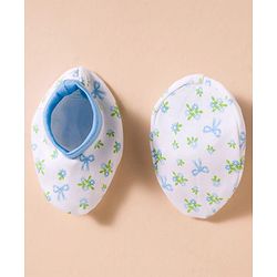 Babyhug 100% Cotton Knit Mittens & Booties with Floral Print - White