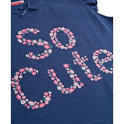 Babyhug Cotton Knit Half Sleeves T-Shirt & Capri Night Suit With Floral Print - Navy Blue