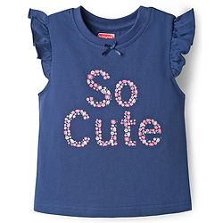 Babyhug Cotton Knit Half Sleeves T-Shirt & Capri Night Suit With Floral Print - Navy Blue