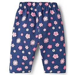 Babyhug Cotton Knit Half Sleeves T-Shirt & Capri Night Suit With Floral Print - Navy Blue