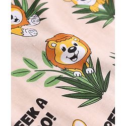 Babyhug Cotton Knit Half Sleeves T-Shirt & Pyjama Co-ord Night Suit With Lion Print - Cream