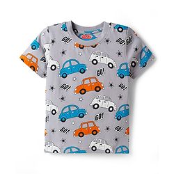Babyhug Cotton Knit Half Sleeves Co-ords T-Shirt & Short Night Suit with Car Print - Grey