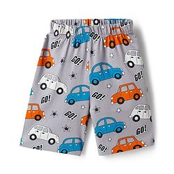 Babyhug Cotton Knit Half Sleeves Co-ords T-Shirt & Short Night Suit with Car Print - Grey