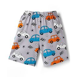 Babyhug Cotton Knit Half Sleeves Co-ords T-Shirt & Short Night Suit with Car Print - Grey