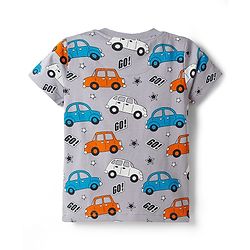 Babyhug Cotton Knit Half Sleeves Co-ords T-Shirt & Short Night Suit with Car Print - Grey