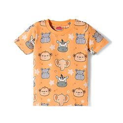 Babyhug Cotton Knit Half Sleeves Animal Printed Co-Ords T-Shirt & Shorts Night Suit - Orange