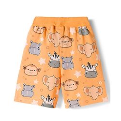 Babyhug Cotton Knit Half Sleeves Animal Printed Co-Ords T-Shirt & Shorts Night Suit - Orange