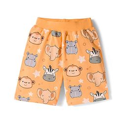 Babyhug Cotton Knit Half Sleeves Animal Printed Co-Ords T-Shirt & Shorts Night Suit - Orange