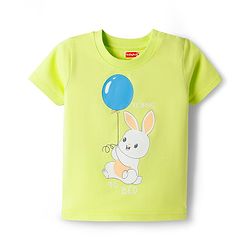 Babyhug Cotton Knit Half Sleeves T-Shirt & Short Night Suit with Bunny Print - Green