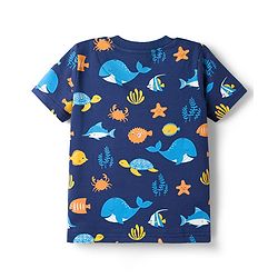Babyhug Cotton Knit Half Sleeves Co-Ords T-Shirt & Shorts Night-Suit With Sea Life Print - Navy Blue