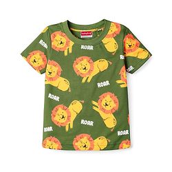 Babyhug Cotton Knit Half Sleeves Co-Ord Half Sleeves & Shorts Night Suit With Lion Print - Green