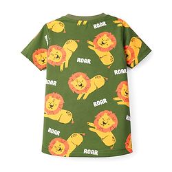 Babyhug Cotton Knit Half Sleeves Co-Ord Half Sleeves & Shorts Night Suit With Lion Print - Green