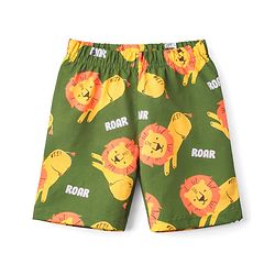 Babyhug Cotton Knit Half Sleeves Co-Ord Half Sleeves & Shorts Night Suit With Lion Print - Green