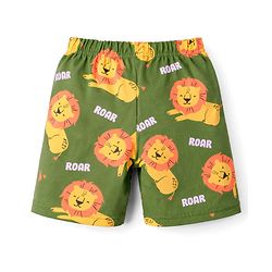 Babyhug Cotton Knit Half Sleeves Co-Ord Half Sleeves & Shorts Night Suit With Lion Print - Green