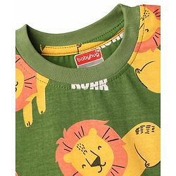 Babyhug Cotton Knit Half Sleeves Co-Ord Half Sleeves & Shorts Night Suit With Lion Print - Green