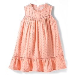 Babyhug Cotton Woven Sleeveless Floral Embroidered Schiffli A Line Frock with Headband - Peach