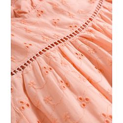 Babyhug Cotton Woven Sleeveless Floral Embroidered Schiffli A Line Frock with Headband - Peach