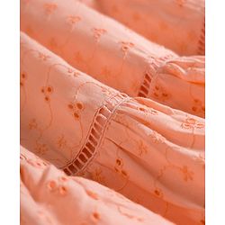Babyhug Cotton Woven Sleeveless Floral Embroidered Schiffli A Line Frock with Headband - Peach
