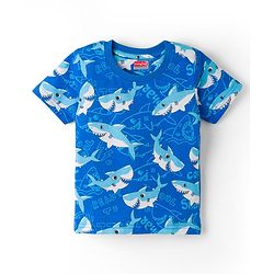 Babyhug Cotton Knit Half Sleeves Sea Life Printed Co-Ords T-Shirt & Shorts Night Suit - Blue